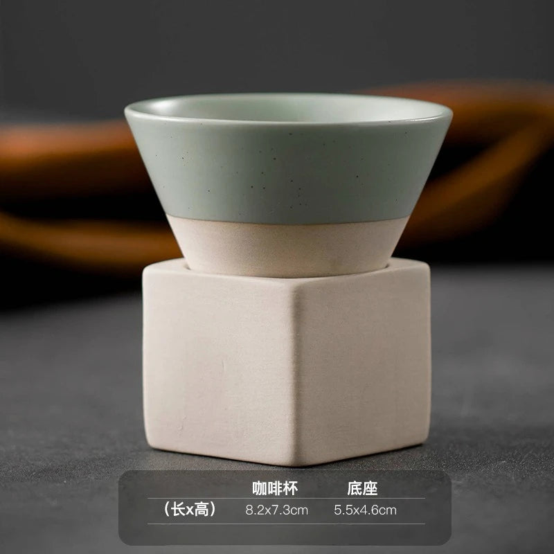 1pc Retro Japanese Triangular Cone Shape Pottery Tea Coffee Cup Pull Ceramic Mug Rough Latte Porcelain Cup For Home Office