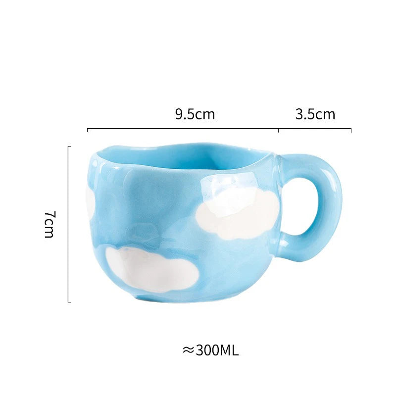 300ML Cute Hand Pinched Irregular Ceramic mug Flower Heart Pattern Coffee Cup Breakfast Milk tea cups Gift For Kids Girls