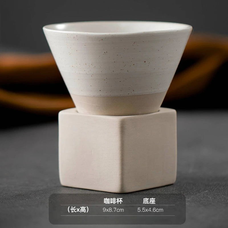 1pc Retro Japanese Triangular Cone Shape Pottery Tea Coffee Cup Pull Ceramic Mug Rough Latte Porcelain Cup For Home Office