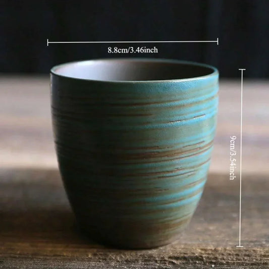 Hand-Painted Crackle Glaze Stoneware Mug, Vintage Asian Ceramic Coffee Tea Cup, Dishwasher Safe Gift Home Use Zen Aromatherapy