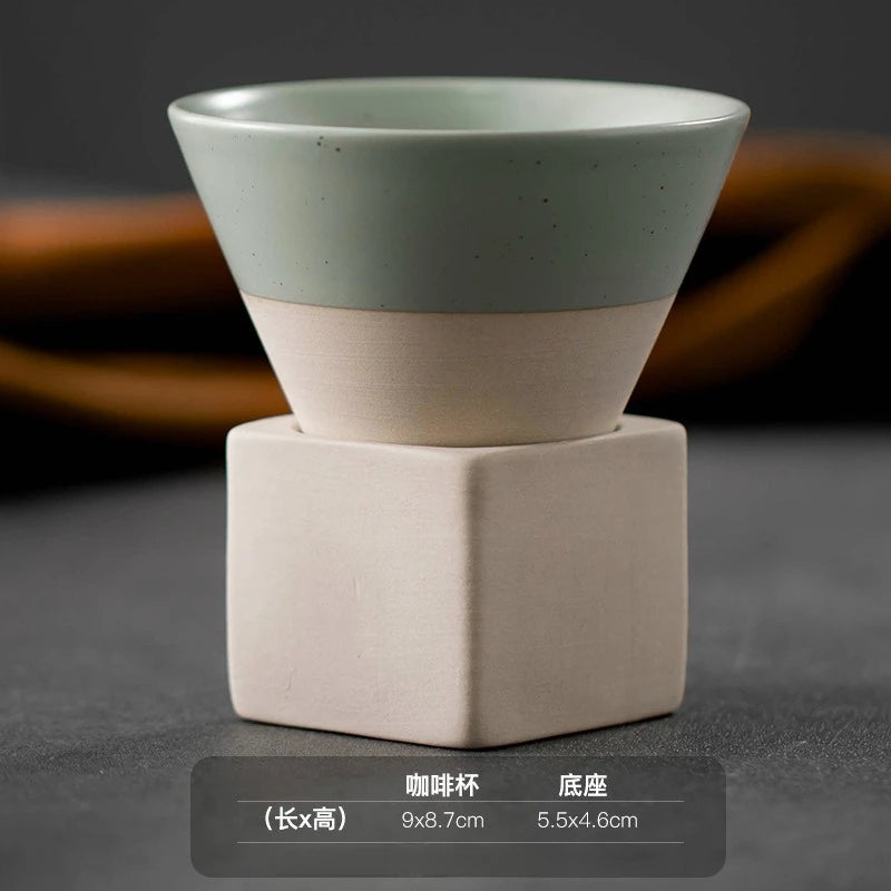 1pc Retro Japanese Triangular Cone Shape Pottery Tea Coffee Cup Pull Ceramic Mug Rough Latte Porcelain Cup For Home Office