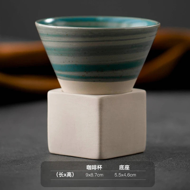 1pc Retro Japanese Triangular Cone Shape Pottery Tea Coffee Cup Pull Ceramic Mug Rough Latte Porcelain Cup For Home Office