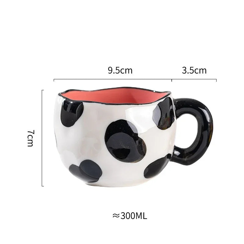 300ML Korean Style Hand Pinched Irregular Ceramic mug Hand-painted Flower Heart Coffee Cup Breakfast Milk Afternoon tea cup Gift