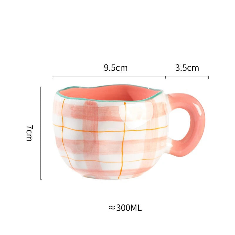 300ML Cute Hand Pinched Irregular Ceramic mug Flower Heart Pattern Coffee Cup Breakfast Milk tea cups Gift For Kids Girls